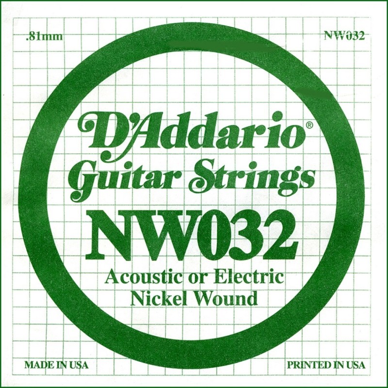 D'Addario NW032 Nickel Wound Electric Guitar Single String, .032