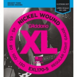 5-String Nickel Wound Bass Guitar Strings, Light, 45-130, Long Scale