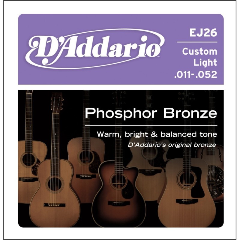 Phosphor Bronze Acoustic Guitar Strings, Custom Light, 11-52